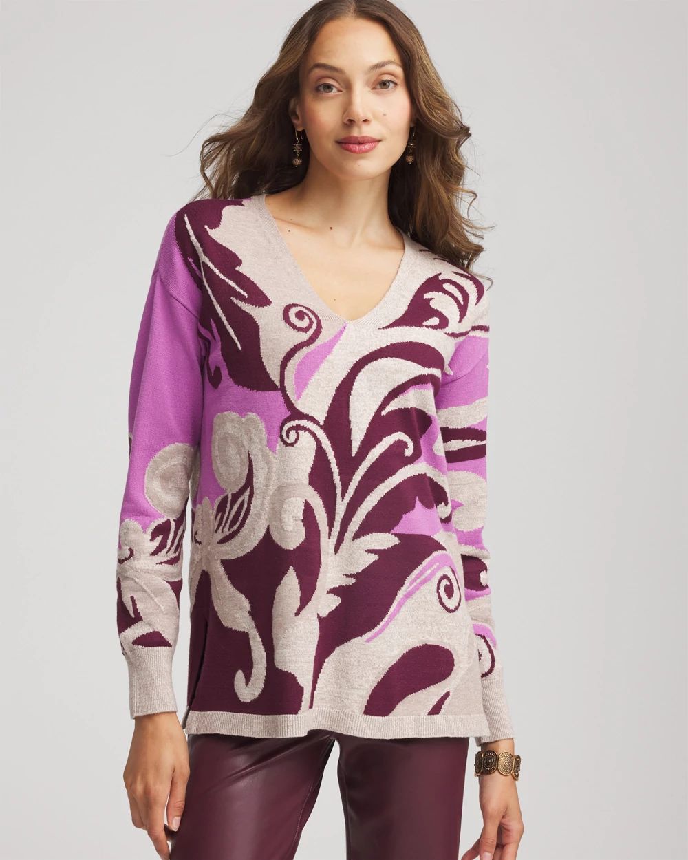 Long Sleeve Intarsia Pullover main image 1